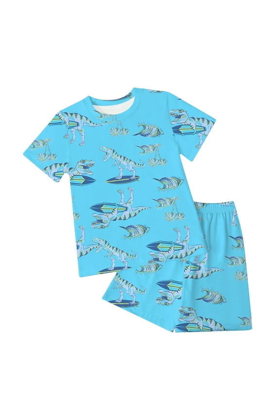 Kids Boys Girls Pajamas Set Cartoon Tee Shorts 8-9 Years 9-10 Years 10-11 Years Breathable Natural Cotton Adjustable Waist Daily Wear Super Soft (7-8 Years,Sky Blue)