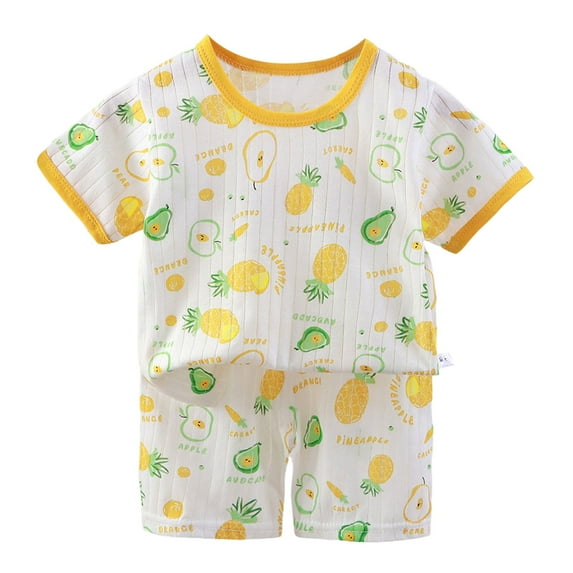 Kids Boys Girls Pajamas Set Fun Tee Shorts 12-18 Months 18-24 Months 2-3 Years Breathable Cotton Blend Short Sleeve School Day Comfortable Fit (4-5 Years,Light Yellow)