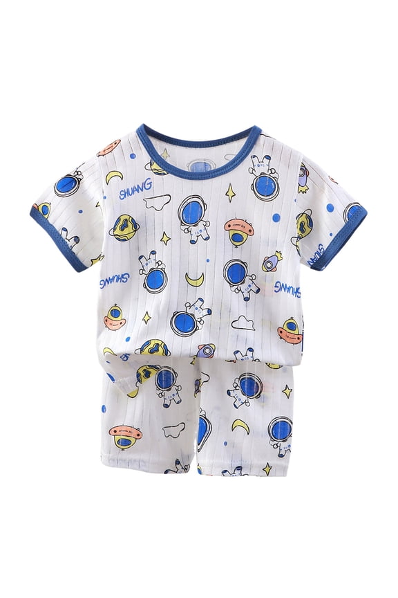 Kids Boys Girls Pajamas Set Fun Tee Shorts 12-18 Months 18-24 Months 2-3 Years Breathable Cotton Blend Short Sleeve School Day Comfortable Fit (7-8 Years,Sky Blue)