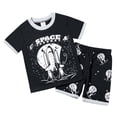 thumbnail image 1 of Kids Boys Girls Pajamas Set Letter Crew Neck Tee Shorts 4-5 Years 5-6 Years 6-7 Years Cotton Blend Short Sleeve Beach Vacation Comfortable Fit (2-3 Years,Black), 1 of 6