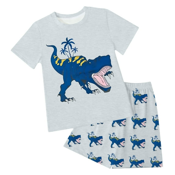 Kids Boys Girls Pajamas Set Stripe Crew Neck Tee Shorts 4-5 Years 5-6 Years 6-7 Years Cotton Blend Short Sleeve Beach Vacation Comfortable Fit (6-7 Years,Light Gray)