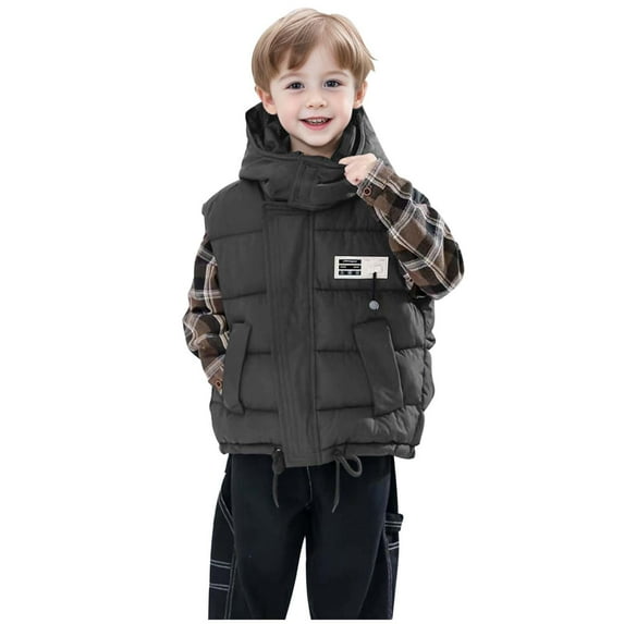 Kids Boys Girls Puffer Hooded Vest Lightweight Sleeveless Lining Warm Padded Vest Waistcoat Outwear Fall Winter Outfit Outwear for Toddler Kids 7T