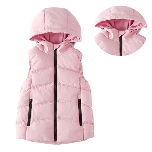 Kids Boys Girls Puffer Vest Boys Winter Vest Hooded Jacket Thicken Windproof Zipper Warm Outwear Winter Down Vest for Little Girls 3-4 Years