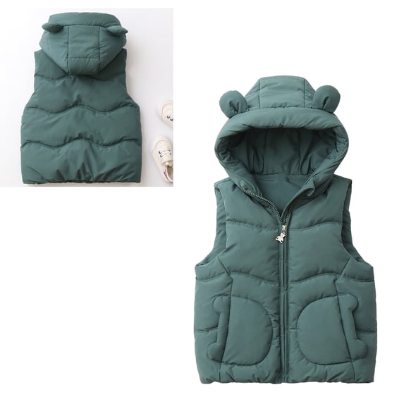 Kids Boys Girls Puffer Vest Girls Vest Cute Hooded Jackets with Bear Ear Zipper Up Down Coats Kids Winter Jacket for Girls 4-5 Years