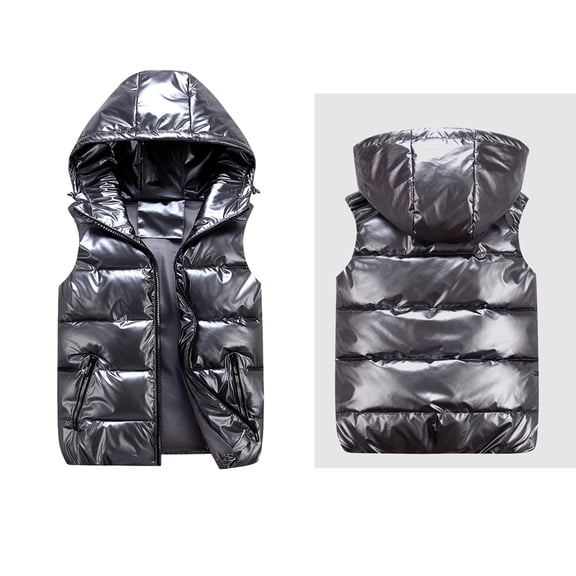 Kids Boys Girls Puffer Vest Girls Vest Hooded Jacket Zipper Windproof Jacket Outwear Kids Winter Jacket for Girls 4-5 Years