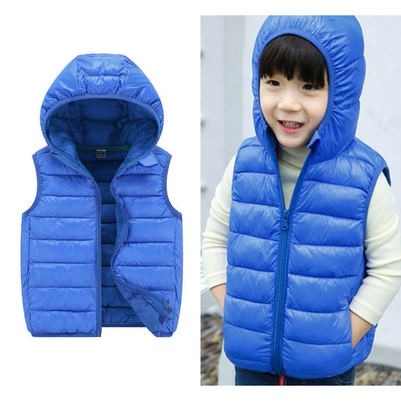 Kids Boys Girls Puffer Vest Kids Boys Girls Winter Vest Hooded Jacket Zipper Windproof Jacket Outwear Winter Down Vest for Boys 8-10 Years
