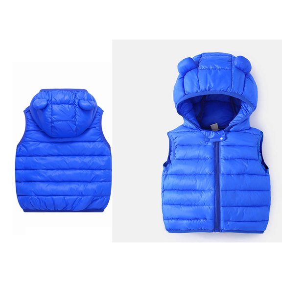 Kids Boys Girls Puffer Vest Kids Winter Vest Bear Ear Hooded Jacket Zipper Windproof Jacket Outwear Outerwear Vests for Children 3-4 Years