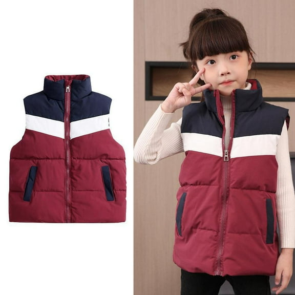Kids Boys Girls Puffer Vest Kids Winter Vest Stand Collar Lightweight Water-Resistant Zip Up Cute Jacket Sleeveless Child Down Jacket 6-7 Years