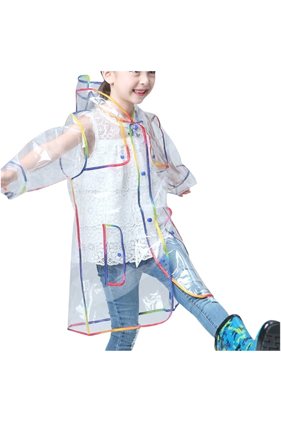 Kids Boys Girls Raincoat Lightweight Breathable Clear Waterproof Hooded Rain Jacket with Colorful Edge Windbreaker Easy to Fold Rain Coats