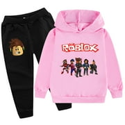 HGFLGYHF Kids Boys Girls Roblox Hoodie Cartoon Graphic Printed Sport Hoodie Set Sweatshirt&Sweatpants 2 Piece Hooded Tracksuit Long Sleeve Pullover Outfit Sweatsuits Hoody Jogging Clothes Birthday Gift