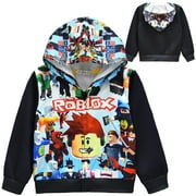 WJSXEQS Kids Boys Girls Robloxs Multiplayer Game 3D Anime Cartoon Graphic Printed Costume Zipper Jacket Top Hoodies Sweatshirt Hooded Long Sleeve Pullover Jogging Hoody Casual Outerwear Sport Clothes 5-13