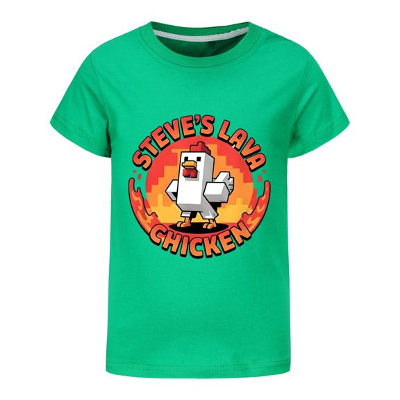 Kids Boys Girls STEVE'S LAVA CHICKENS Anime Cartoon Graphics Printed Costume Casual Fashion Soft T-Shirts Children Summer Short Sleeve Shirt Breathable Tops Cotton Tees Clothes Birthday Gift 4-13