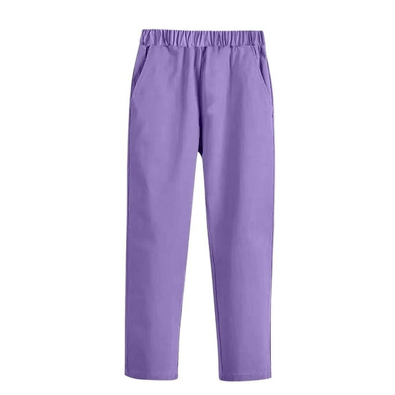 Kids Boys Girls School Pants Elastic Waist Performance School Uniform Pants Children's Suits Pants Purple 5-6 Years