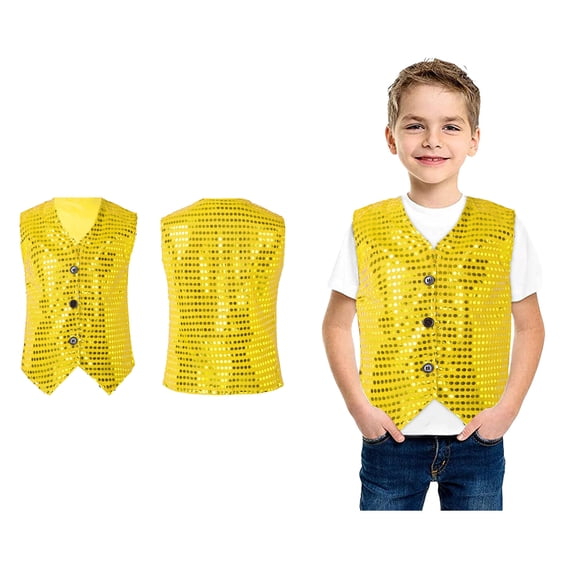 Kids Boys Girls Sequin Sparkly Vest Sleeveless V Neck Waistcoat Tops for Belly Hop Jazz Stage Performance 4-5 Years