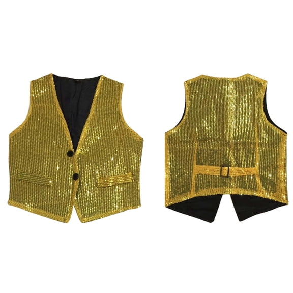 Kids Boys Girls Sequin Vest Sleeveless V Neckline GoldVest Shiny Vest Kids Hop Jazz Modern Dance Performance Party 3-4 Years