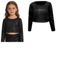 thumbnail image 1 of Kids Boys Girls Sequins Glitter Patch Crop Tops Long Sleeve Dance Top T-Shirt Ballet Latin Jazz Stage Performance 3-10 Years, 1 of 4