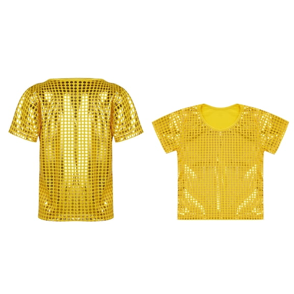 Kids Boys Girls Sequins Glitter Patch Short Sleeves Dance T-Shirt Latin Jazz Hi Hop Performance Dance Oufits 4-5 Years
