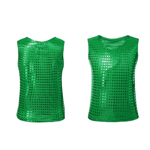 Kids Boys Girls Sequins Glitter Patch Sleeveless Crew Neck Dance Top T-Shirt Belly Hop Jazz Performance Party 4-5 Years
