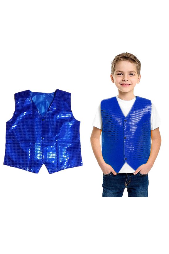 Kids Boys Girls Sequins Vest Sleeveless Button Down Jacket Vest for Belly Hop Jazz Party Performance 9-10 Years