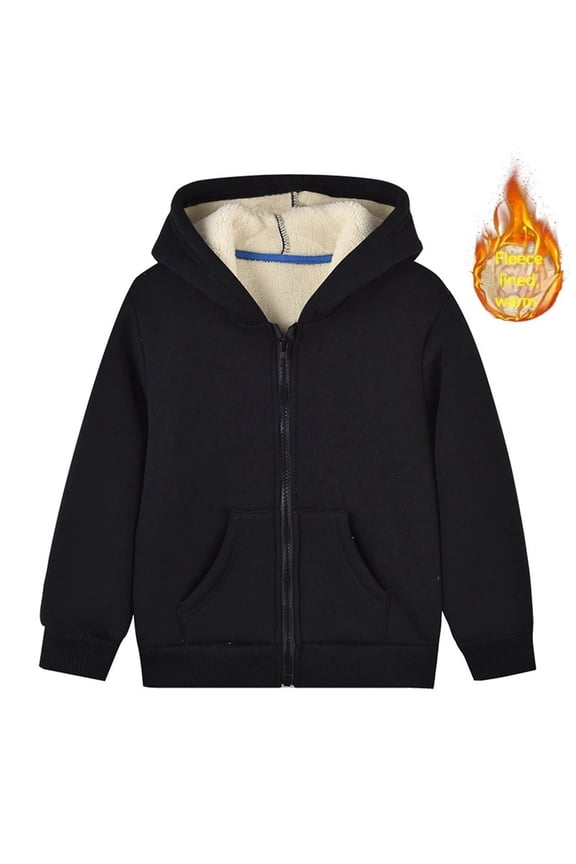 Kids Boys Girls Sherpa Lined Zip Up Hoodie Jacket Fleece Lined Warm Winter Coat for Toddler Children Ages 1-12 Years