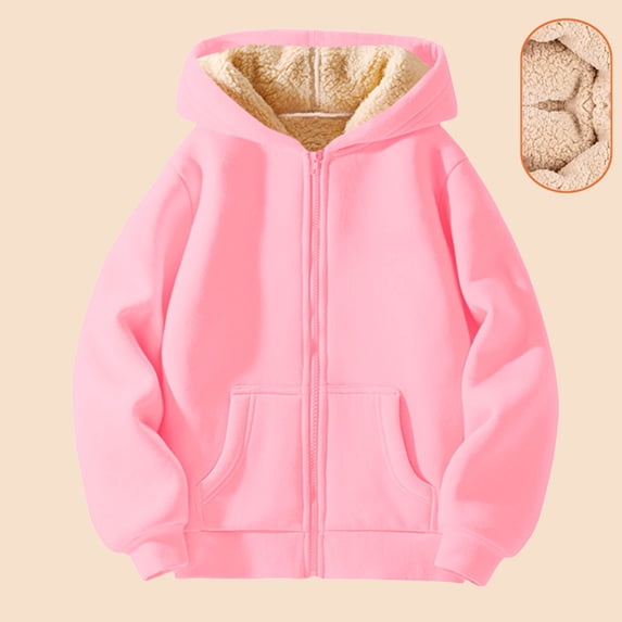 Kids Boys Girls Sherpa Lined Zip Up Hoodie Jacket Fleece Lined Warm Winter Coat for Toddler Children Ages 1-12 Years
