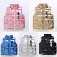 thumbnail image 1 of Kids Boys Girls Shiny Metallic Puffer Vest Zip Up Stand Collar Sleeveless Winter 3-4 Years Outerwear Streetwear, 1 of 5