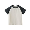 thumbnail image 1 of Kids Boys Girls Shirts Short Sleeve Raglan Color Block T-Shirt Casual Crewneck Oversized Tops Summer Daily Kids Clothing Beige 9-10 Years, 1 of 5