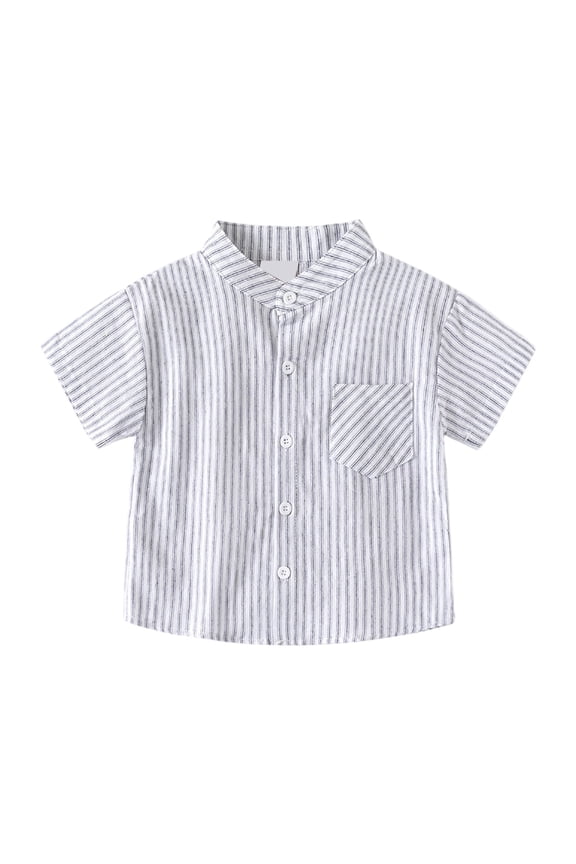 Kids Boys Girls Short Sleeve Button Down Shirts Striped Collared Cotton Tops Toddler Summer Cute Easter Shirts with Pockets