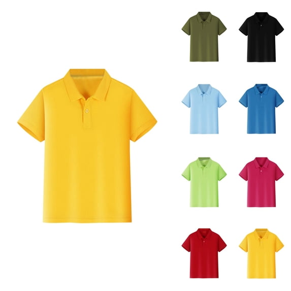 Kids Boys Girls Short Sleeve Polo Shirt - Button Down Collared Neckline, Comfortable & Soft Stretch Pique Fabric for Golf School Uniforms