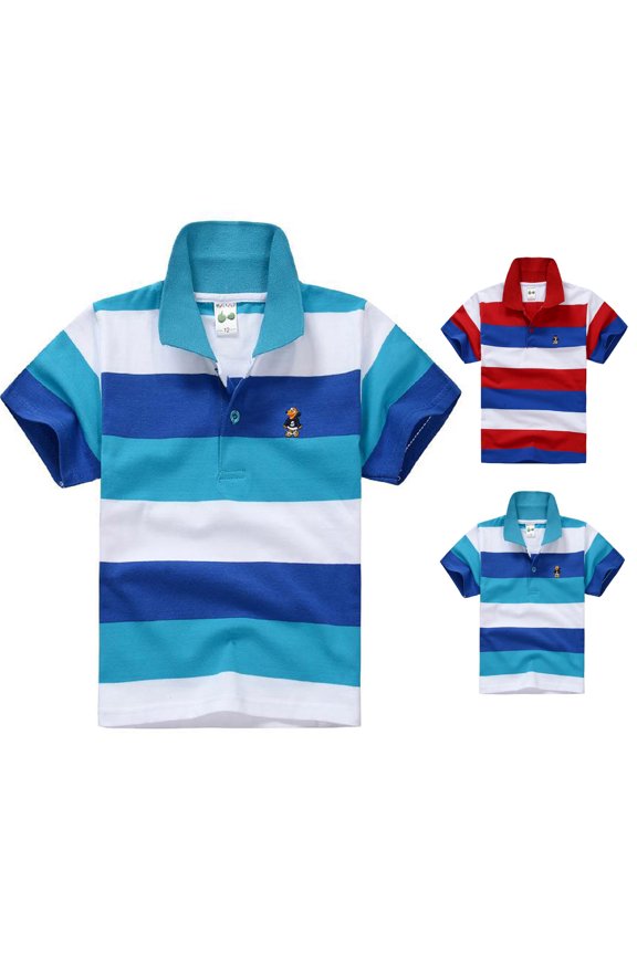 Kids Boys Girls Short Sleeve Striped Shirt Button Closure Comfortable & Soft Fabric