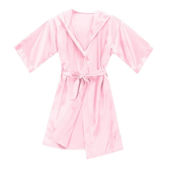 Kids Boys Girls Silk Satin Hooded Bathrobe Kimono Robes Nightgown Sleepwear Clothes Size 6-7 Years