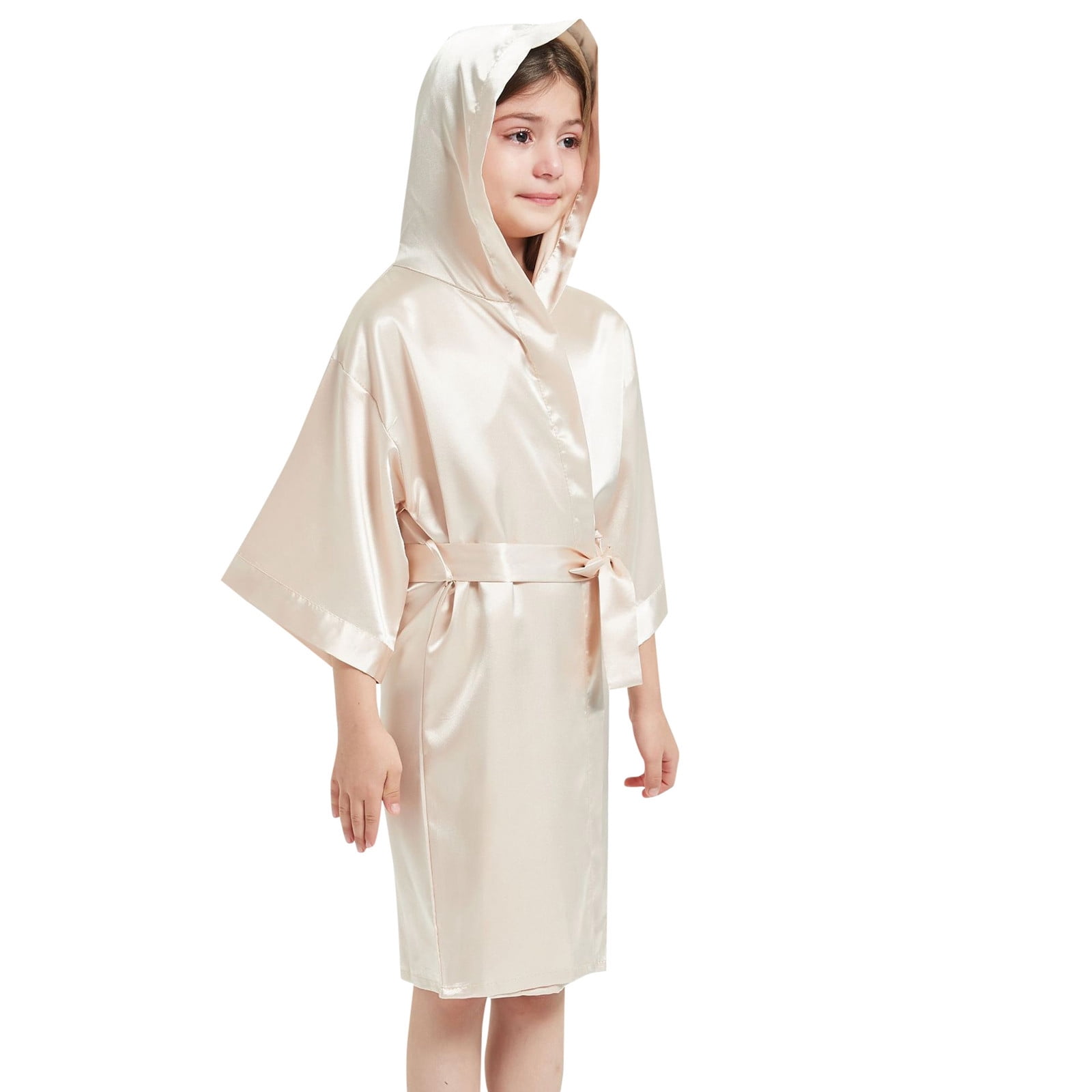 Kids Boys Girls Silk Satin Hooded Bathrobe Kimono Robes Nightgown ...