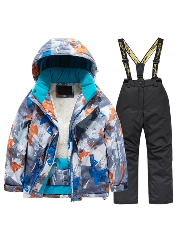 Kids Boys Girls Ski Suit Set Hooded Jacket And Snow Pants Warm Winter Performance Outerwear 4-6 Years