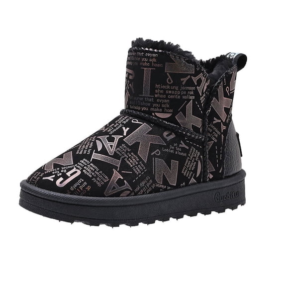 Kids Boys Girls Snow Boots Slip On Ankle Booties Waterproof Faux Fur Lined for Children Outdoor Winter Shoes