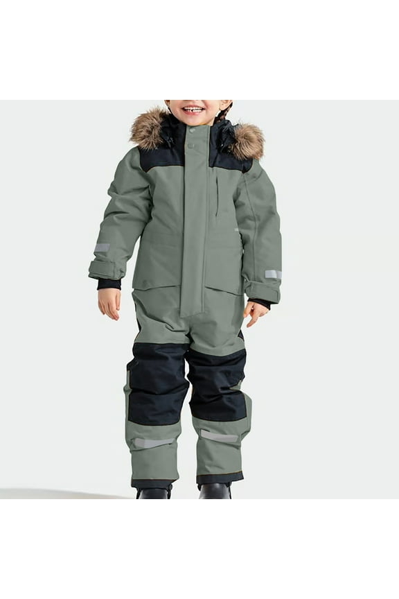 Kids Boys Girls Snowsuits Size 10/12 Hooded Outdoor Windproof Overalls Snowboarding Warm Padded Ski Suits Snowsuits Thicker Jackets Winter Ski Coveralls Jumpsuits Dark Gray Size 2-3 Year 90