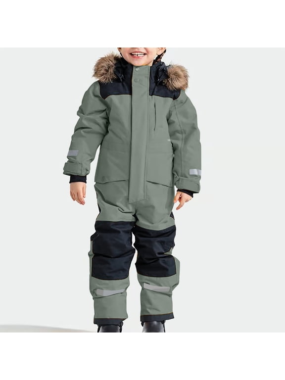 Kids Boys Girls Snowsuits Size 10/12 Hooded Outdoor Windproof Overalls Snowboarding Warm Padded Ski Suits Snowsuits Thicker Jackets Winter Ski Coveralls Jumpsuits Dark Gray Size 4-5 Year 110
