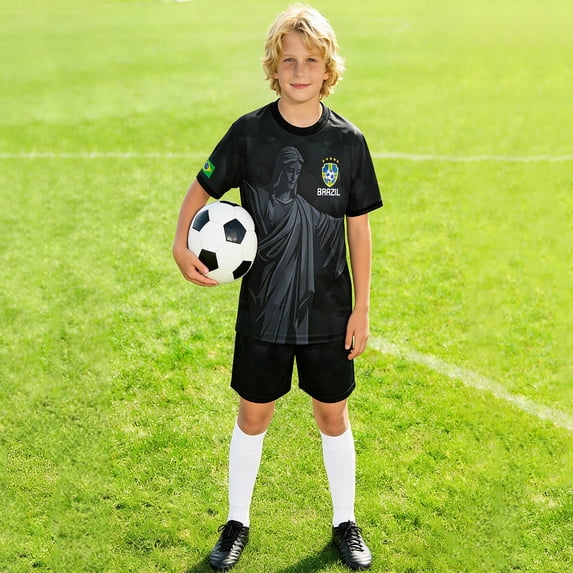 Brazil Soccer Outfits for Kids Boys Girls Shorts Athletic Outfit For Youth Sports Team Training Play Football Clothes Set 3-14 Years