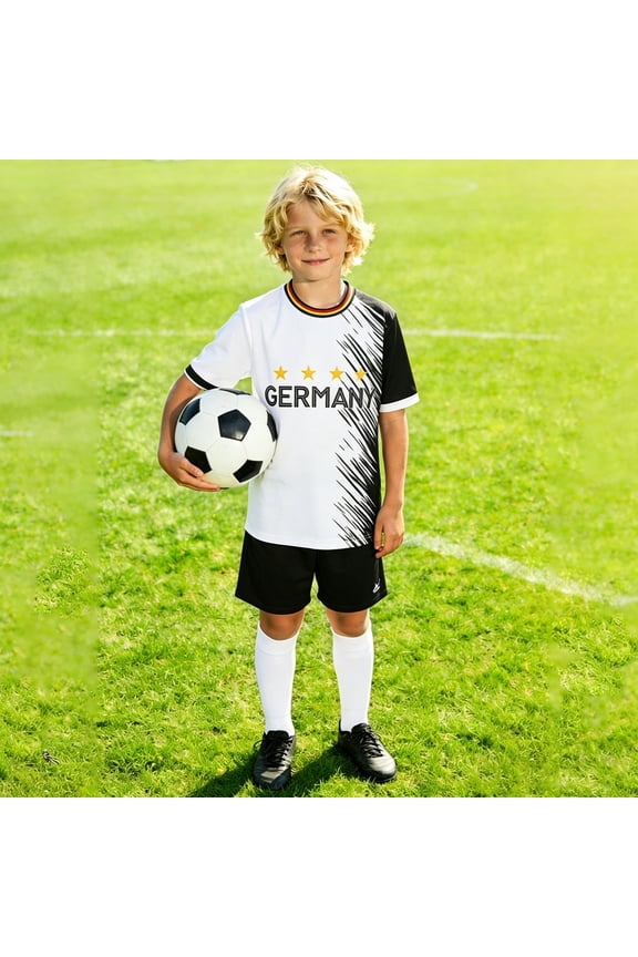 Kids Boys Girls Soccer Outfits Germany Jersey Team Athletic Short Sleeve T Shirt And Shorts Youth Training Casual Football Fans Outfit 3-14 Years