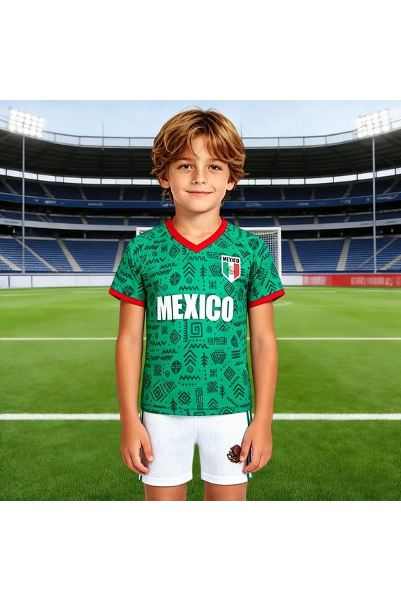 Kids Boys Girls Soccer Outfits Mexico Jersey Short Sleeve Unisex Shirts Outfits for Little Kids Athlete 2-14 Years Casual Football Fans Outfit
