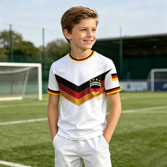 Kids Boys Girls Soccer Shirts Football Fans Germany Short Sleeve Crewneck Fan International Shirts Streetwear Casual Tops Tee 5-6 Years