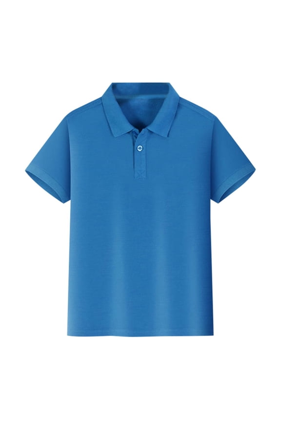 Kids Boys Girls Solid Color Button Down Short Sleeve School Uniform Polo Shirt(Size:5-6 Years)