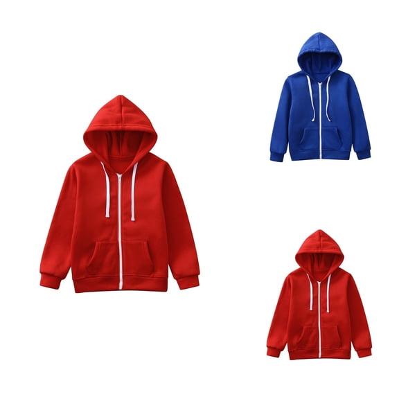 Kids Boys Girls Solid Color Long Sleeve Full-Zip Hoodie Sweatshirt Jacket with Pocket â Casual Fall Top for Teens