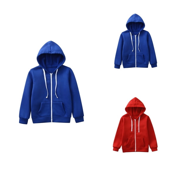Kids Boys Girls Solid Color Long Sleeve Full-Zip Fleece Hoodie Sweatshirt Jacket with Pocket – Casual Fall Top for Teens