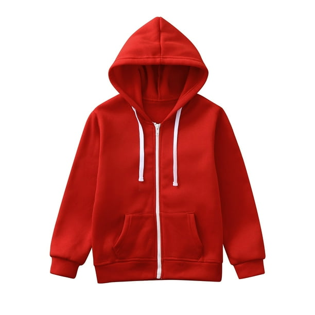 Kids Boys Girls Solid Color Long Sleeve Zip Up Hoodie
