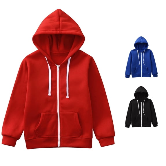Kids Boys Girls Solid Color Long Sleeve Zip Up Hoodie Sweatshirt Jackets Top