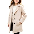 thumbnail image 1 of Kids Boys Girls Solid Notch Lapel Wool Blend Coat, Mid Length Single Breasted Trench Jacket with Pockets, Fall Winter Casual Outerwear Overcoat Beige 8-9Years, 1 of 9