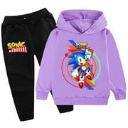 HGFLGYHF Kids Boys Girls Sonic Movie Cartoon Graphic Printed Sport Hoodie Set Sweatshirt&Sweatpants 2 Piece Hooded Tracksuit Long Sleeve Pullover Outfit Sweatsuits Hoody Jogging Clothes Birthday Gift
