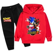 HGFLGYHF Kids Boys Girls Sonic Movie Cartoon Graphic Printed Sport Hoodie Set Sweatshirt&Sweatpants 2 Piece Hooded Tracksuit Long Sleeve Pullover Outfit Sweatsuits Hoody Jogging Clothes Birthday Gift