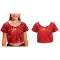 thumbnail image 1 of Kids Boys Girls Sparkle Sequins Cropped Top Short Sleeves Dance Tops Modern Jazz Hop Dance Party One Size, 1 of 4