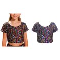 thumbnail image 1 of Kids Boys Girls Sparkly Metallic Shiny Crop Tops Short Sleeves Tee Shirt Ballet Latin Jazz Dance Performing One Size, 1 of 4
